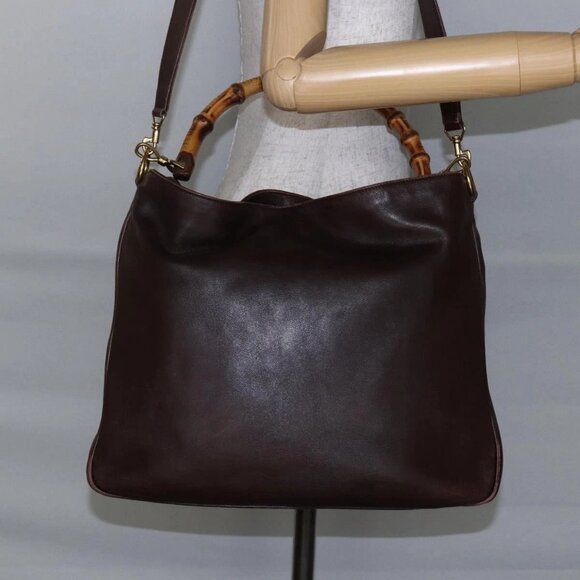 GUCCI Bamboo Shoulder Bag Leather 2way Brown Auth - Picture 1 of 16